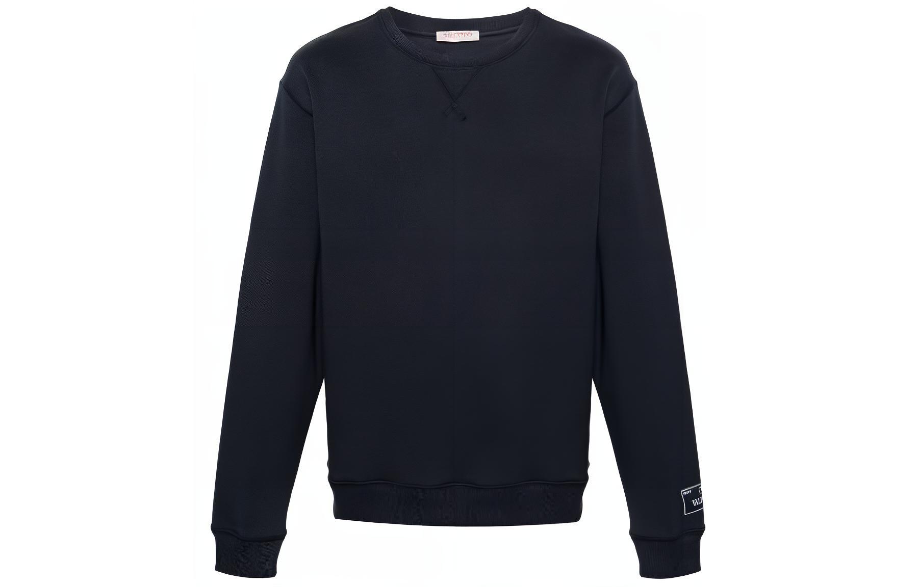 Valentino Solid Navy Blue Slim-Fit Crewneck Long-Sleeve Sweatshirt 4V3MF03U9LA598