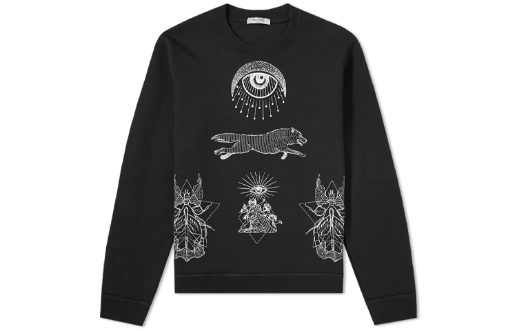 Valentino Solid Pattern Print Pullover Sweatshirt Black - QV0MF12P59F0N0