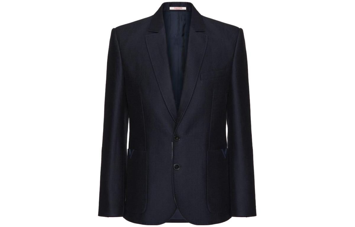 Valentino Solid Single-Breasted Navy Blue Long-Sleeve Jacket 4V3CEF759U6598