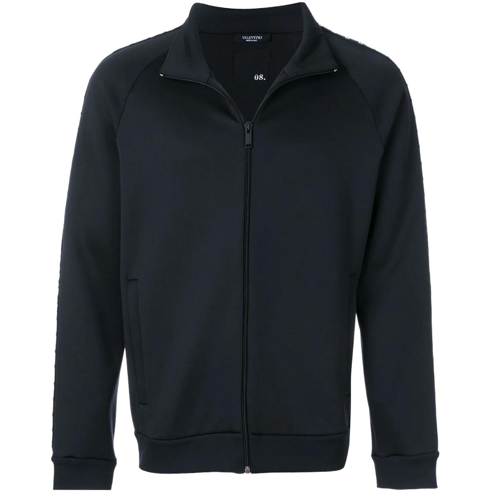 Valentino Solid Zip-Up Stand Collar Jacket Black QV3MF08U4TC