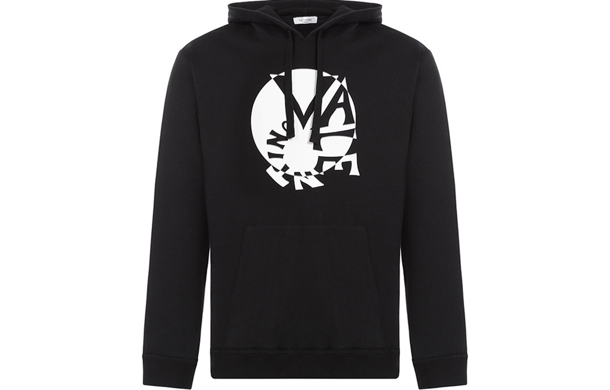 Valentino Spiral Logo Print Cotton Hoodie Black RV3MF00UVQG0NO