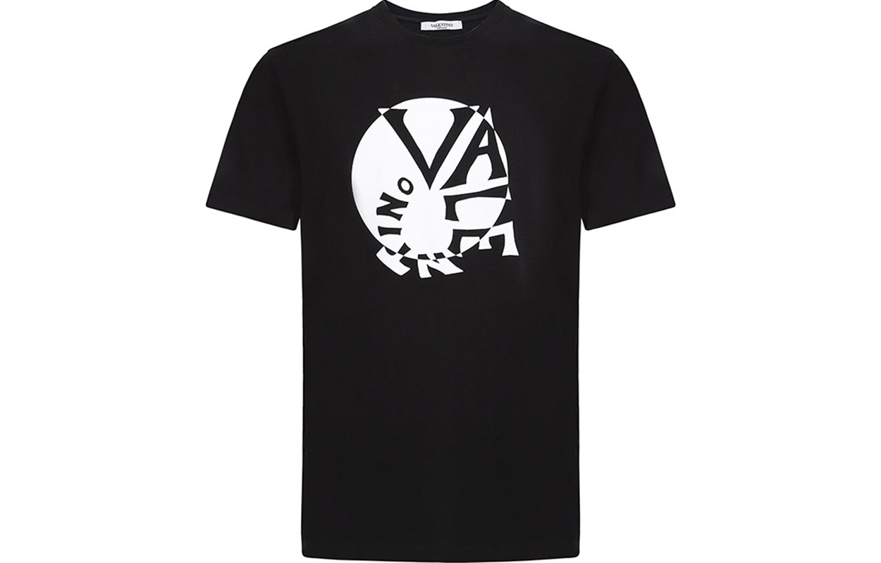 Order Valentino Spiral Print Kaos Hitam Crew Neck RV3MG00MIQE0NO