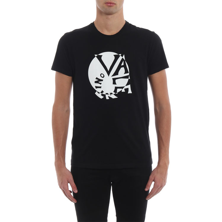 Purchase Valentino Spiral Print Kaos Hitam Crew Neck RV3MG00MIQE0NO