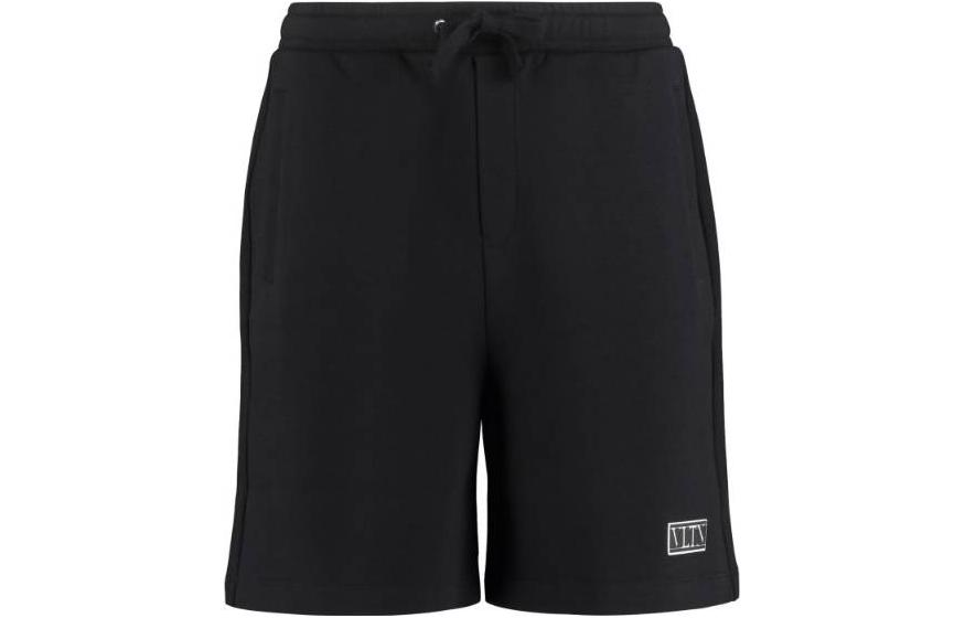 Valentino SS21  Black Solid Straight-Leg Drawstring Casual Shorts VV3MD02P6LB0NO