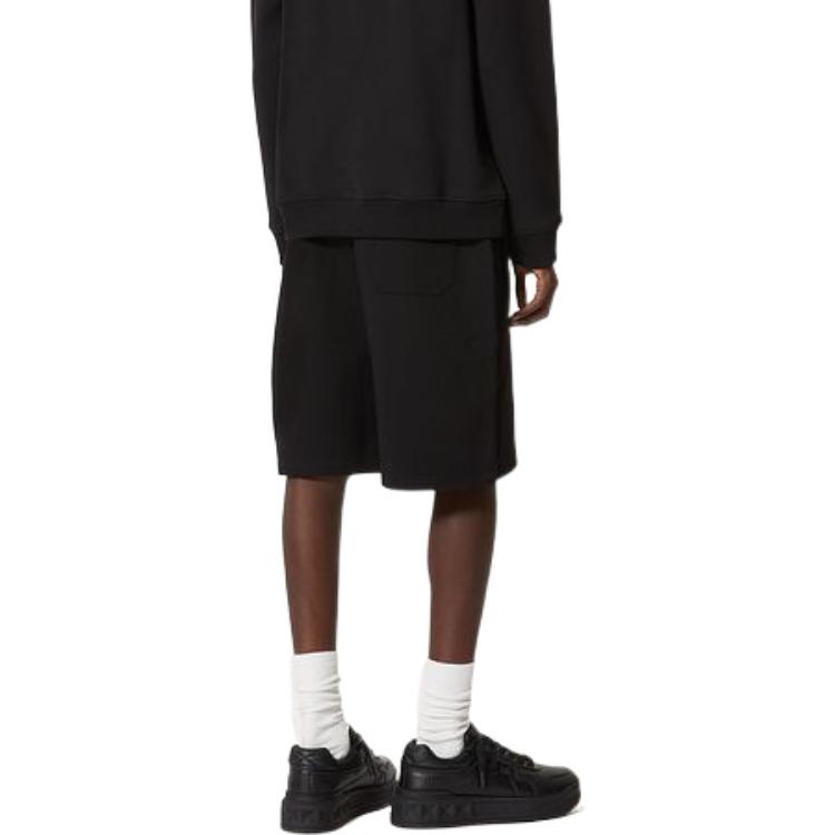 Shop Valentino SS21 Celana Pendek Hitam Santai Model Lurus dengan Tali Serut. VV3MD02P6LB0NO