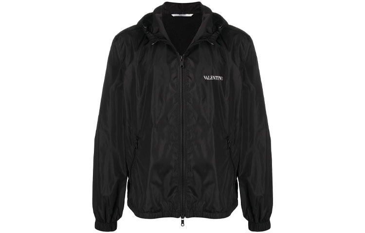 Valentino SS21 Black Casual Hooded Jacket VV3CI3685AT0NI