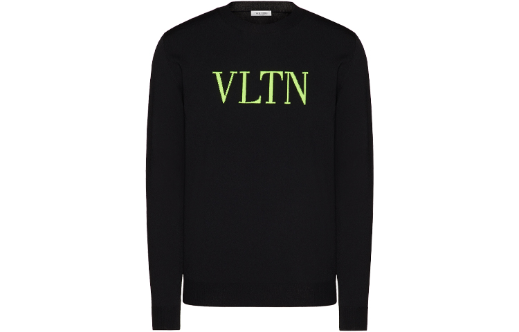 Valentino SS21 Black Letter Inlay Pullover Sweatshirt UV3KC10G6M2HW8