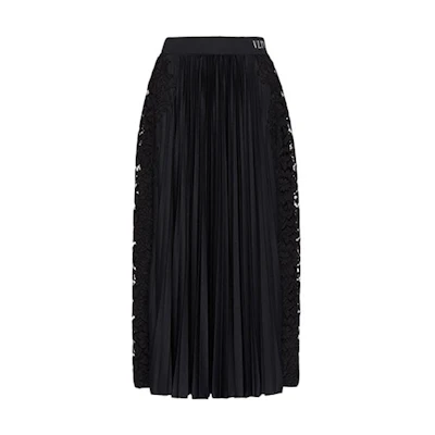 Valentino SS21 Black Logo Pleated Cut-Out Midi Skirt. VB3MD02T668N01