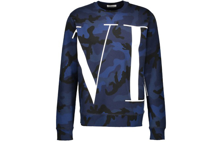 Valentino SS21 Blue Camouflage Crewneck Sweatshirt SV3MF05F5HWF70