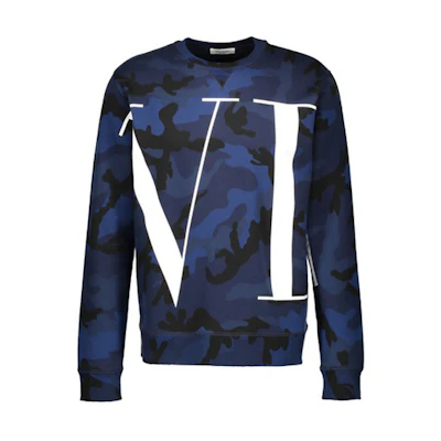 Valentino SS21 Blue Camouflage Crewneck Sweatshirt SV3MF05F5HWF70