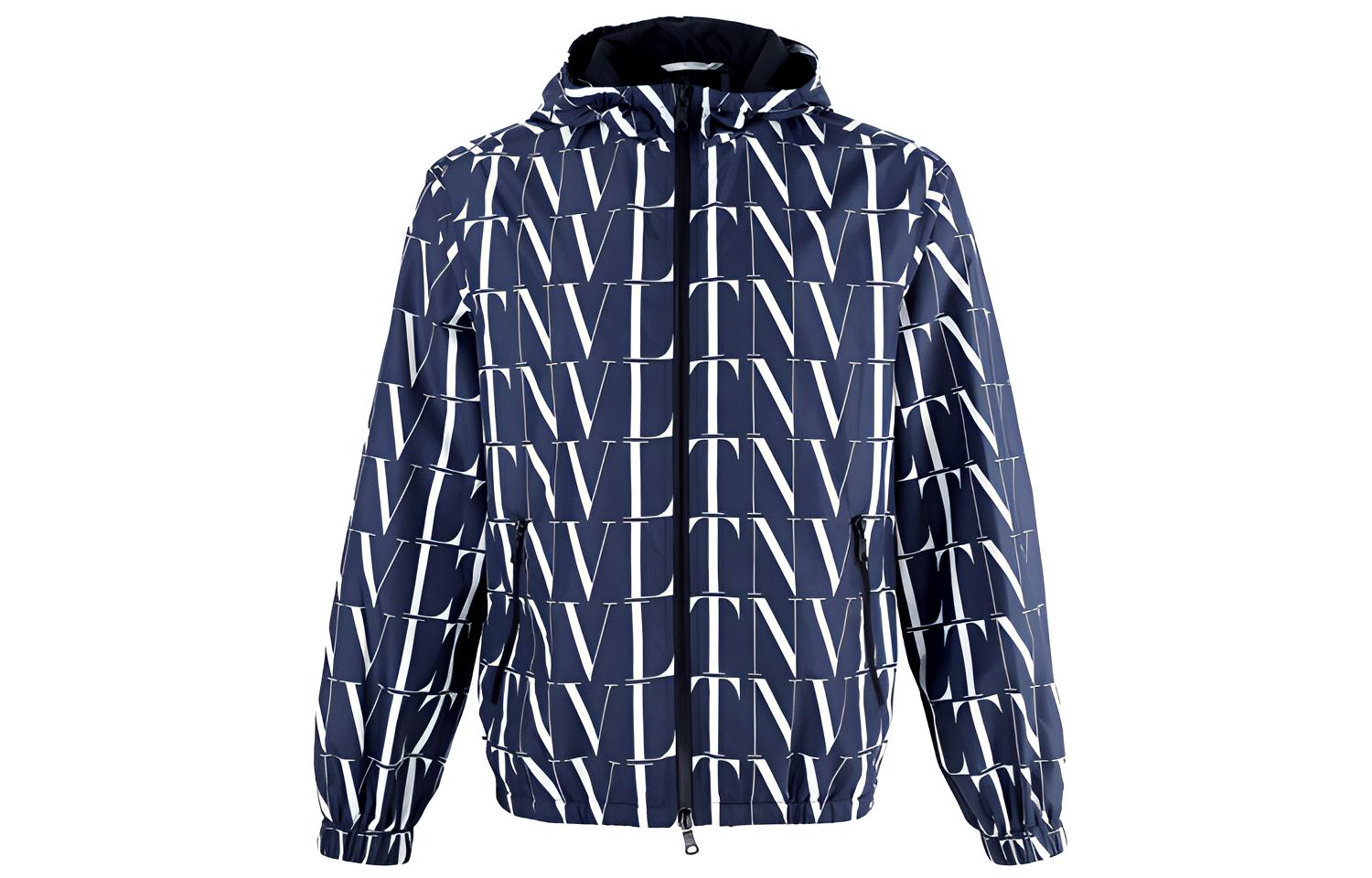 Valentino SS21 Blue Logo Print Nylon Hooded Jacket VV3CI3686G0022