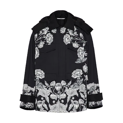 Valentino SS21 Dark Blooming Floral Print Hooded Jacket Black WV3CJF957J9U04