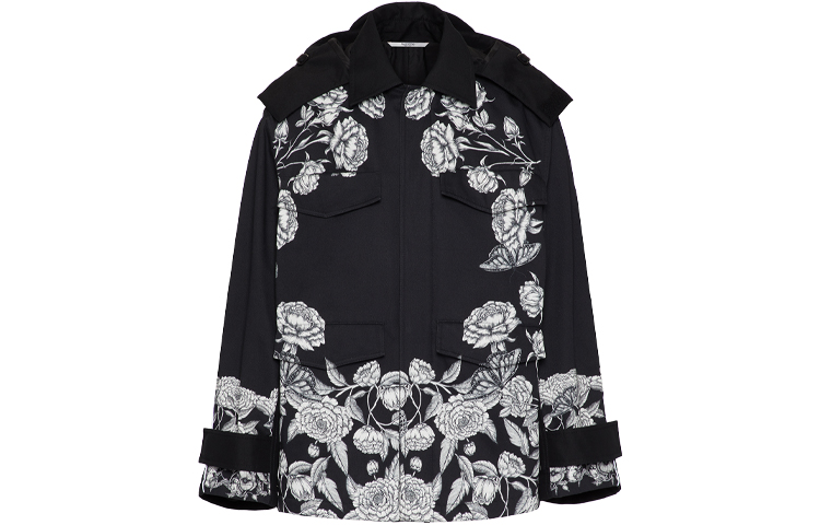 Order Valentino SS21 Jaket Hoodie Cetakan Bunga Gelap Hitam WV3CJF957J9U04