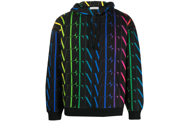 Valentino SS21 Letter Logo Black Hoodie Long Sleeve VV3MF15P79520K