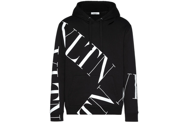 Valentino SS21 Logo Print Cotton Pullover Sweatshirt Black Mens SV3MF0425G10N1