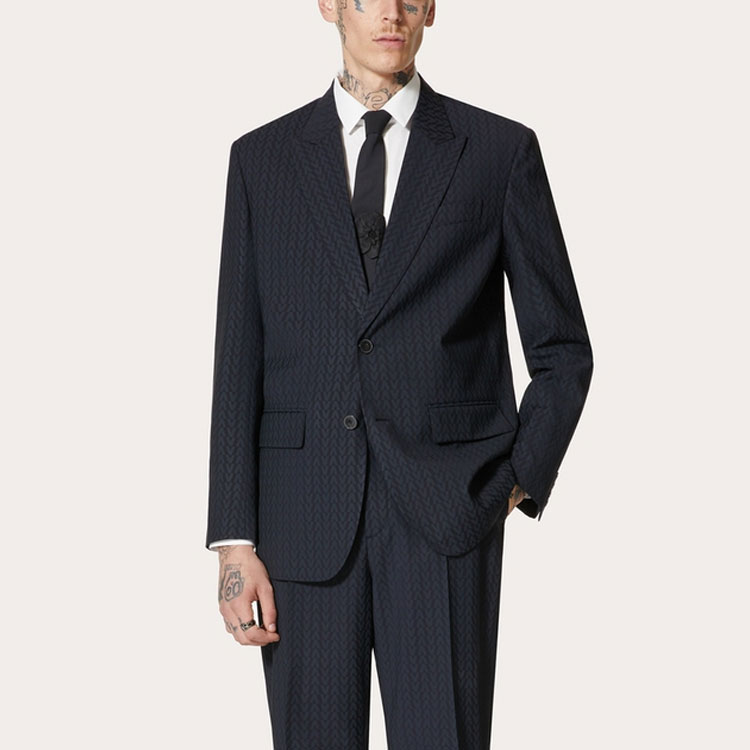 Shop Valentino SS21 蓝色马海毛长袖纽扣西装外套 WV3CEC057H6T36