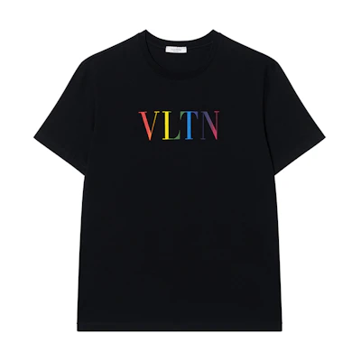 Valentino SS21 Multicolor Letter Cotton T-Shirt Men Black VV3MG10V72U20T