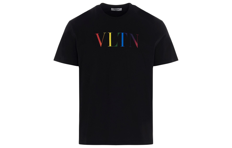 Order Valentino Kaos Pria Hitam SS21 Multicolor Letter Cotton VV3MG10V72U20T