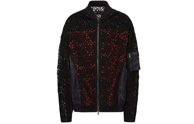 Valentino SS21 Nylon Lace Trim Bomber Jacket. VV0CII467ES0NO