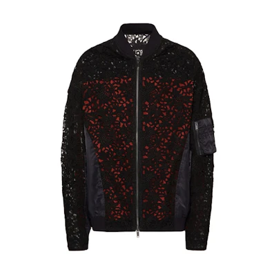Valentino SS21 Nylon Lace Trim Bomber Jacket. VV0CII467ES0NO