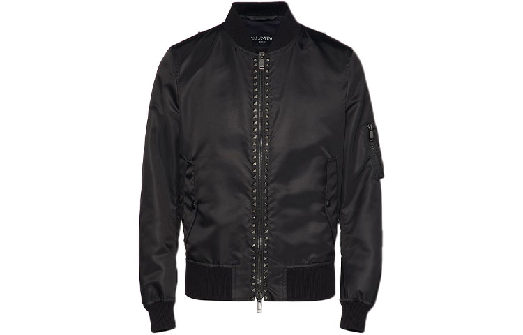 Valentino SS21 Nylon Studded Bomber Jacket Black UV3CI1602KP0NO