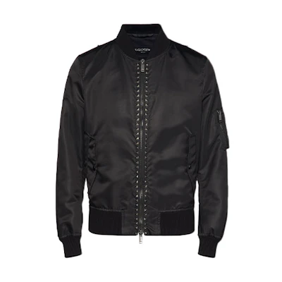 Valentino SS21 Nylon Studded Bomber Jacket Black UV3CI1602KP0NO