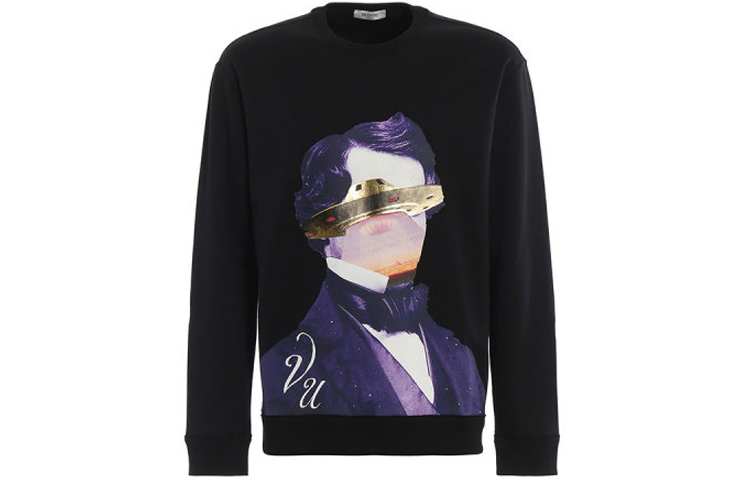 Valentino SS21 Pattern Print Solid Color Sweatshirt Black SV0MF0625PDPP0