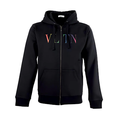 Valentino SS21 Solid Color Zip-Up Hoodie Jacket Black VV3MF11173B20T