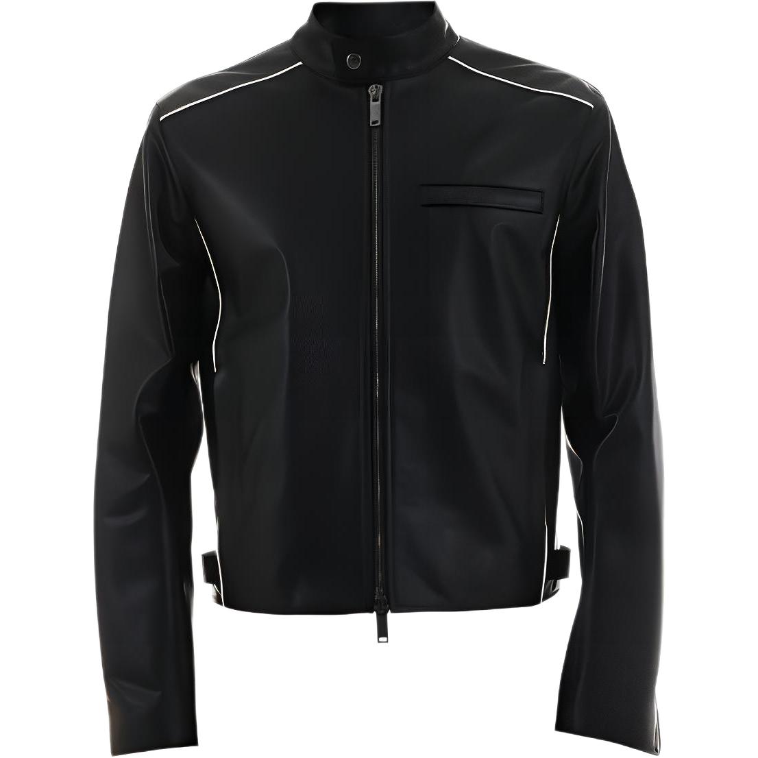 Valentino SS21 Solid Leather Jacket Black Cowhide Biker Jacket SV3NA01Y5DC0N0