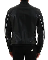 Shop Valentino SS21 黑色小牛皮機車夾克 固定款皮革外套 SV3NA01Y5DC0N0