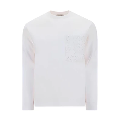 Valentino SS21 Solid Pocket Crewneck Sweatshirt White VV0MF14M7FDA33