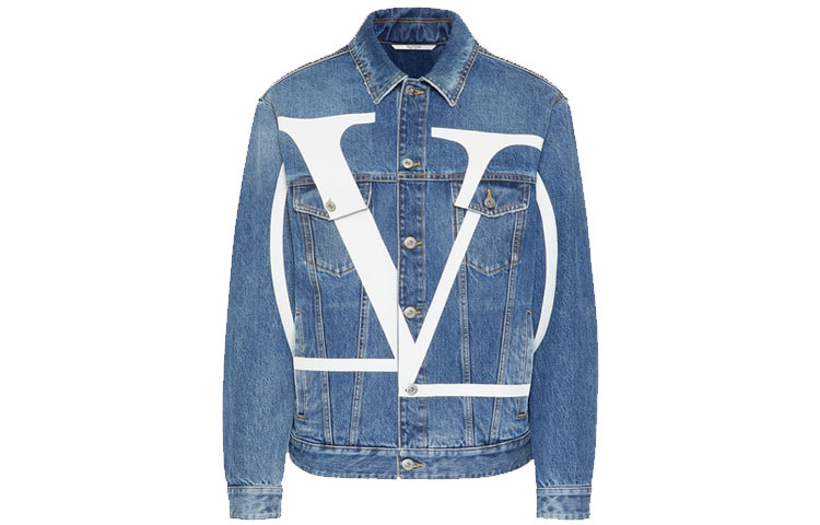 Valentino SS21 VLogo Signature All-Over Print Denim Jacket Navy Blue Menswear WV3DC01J7L0NB4