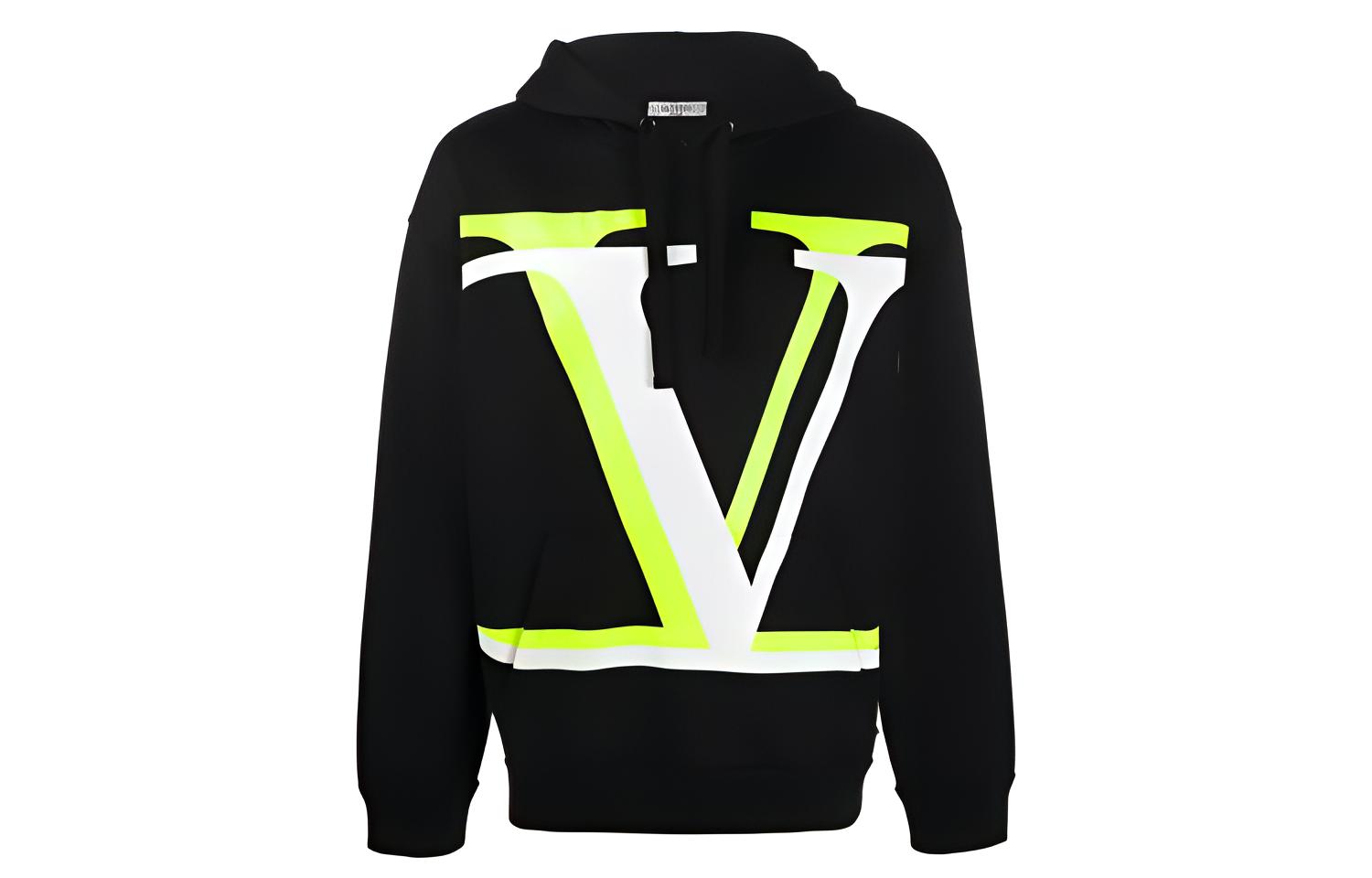 Valentino SS21 VLogo Signature Shadow Print Green V Hoodie Jacket Black Men UV3MF14J6K5PM6