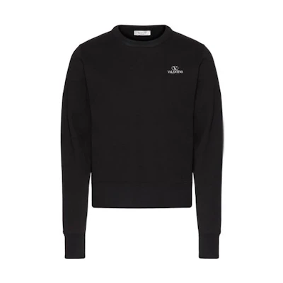Valentino SS22 Black Crewneck Sweatshirt with Small Logo Print. 1V3MF23D8NW0NO