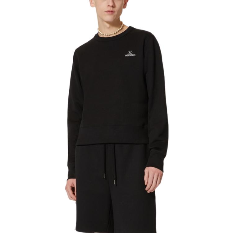 Shop Valentino SS22 Baju Sweatshirt Hitam Crewneck dengan Logo Kecil. 1V3MF23D8NW0NO