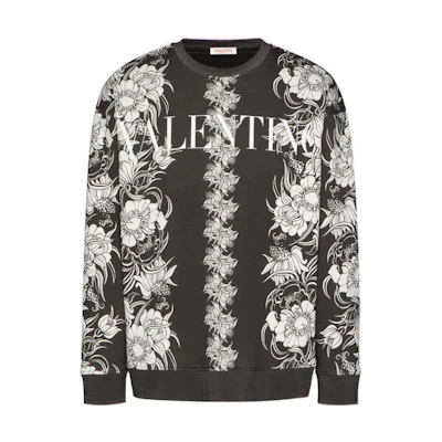 Valentino SS22 Black Floral Print Crewneck Long Sleeve Sweatshirt XV0MF22J8GN0NA