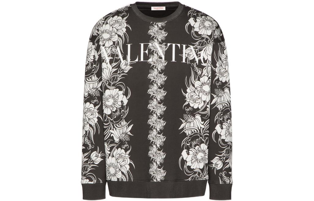 Order Valentino SS22 黑色花卉印花長袖圓領運動衫 XV0MF22J8GN0NA