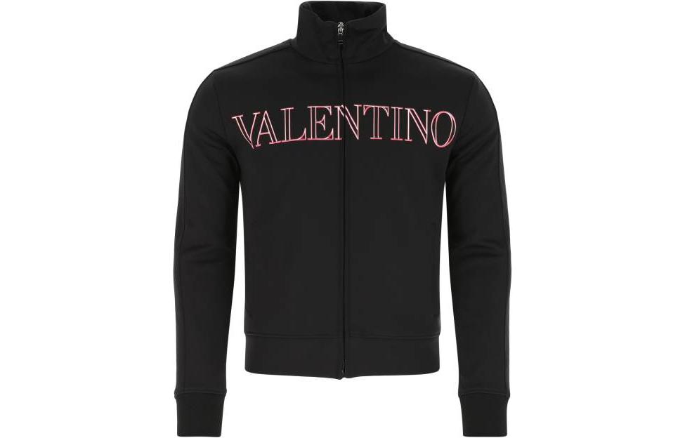 Order Valentino Jaket Zip-Up Hitam Logo SS22 dengan Kolar Berdiri. XV3MF20V85K0NO