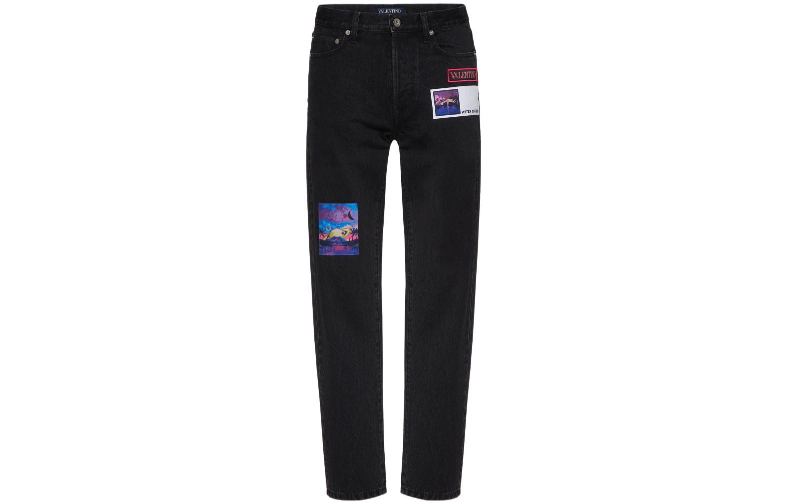 Valentino SS22  Black Slim-Fit Jeans with Solid Patchwork Design. XV3DE01W8300NO