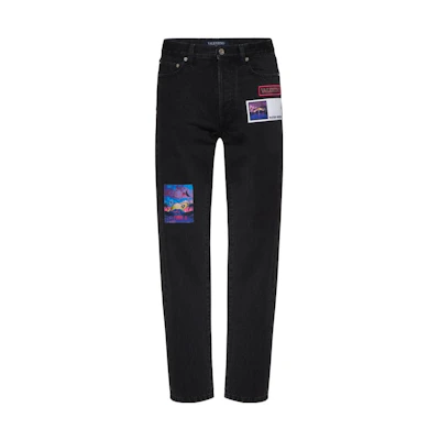 Valentino SS22 Black Slim-Fit Jeans with Solid Patchwork Design. XV3DE01W8300NO