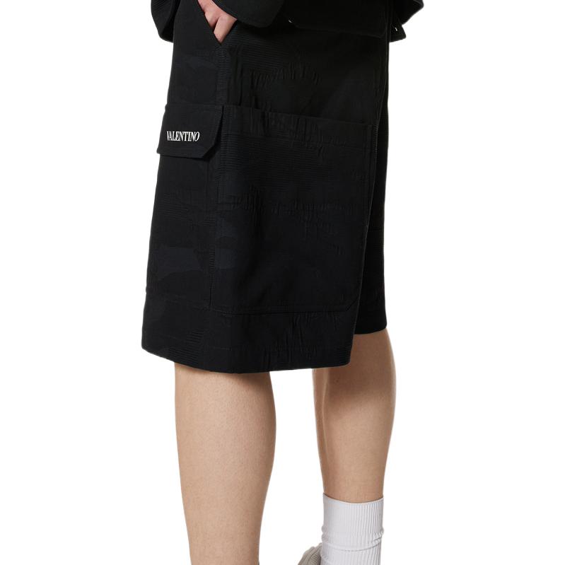 Purchase Valentino SS22  Black Straight Shorts with Logo Pocket Design 1V3RDC658KTF02