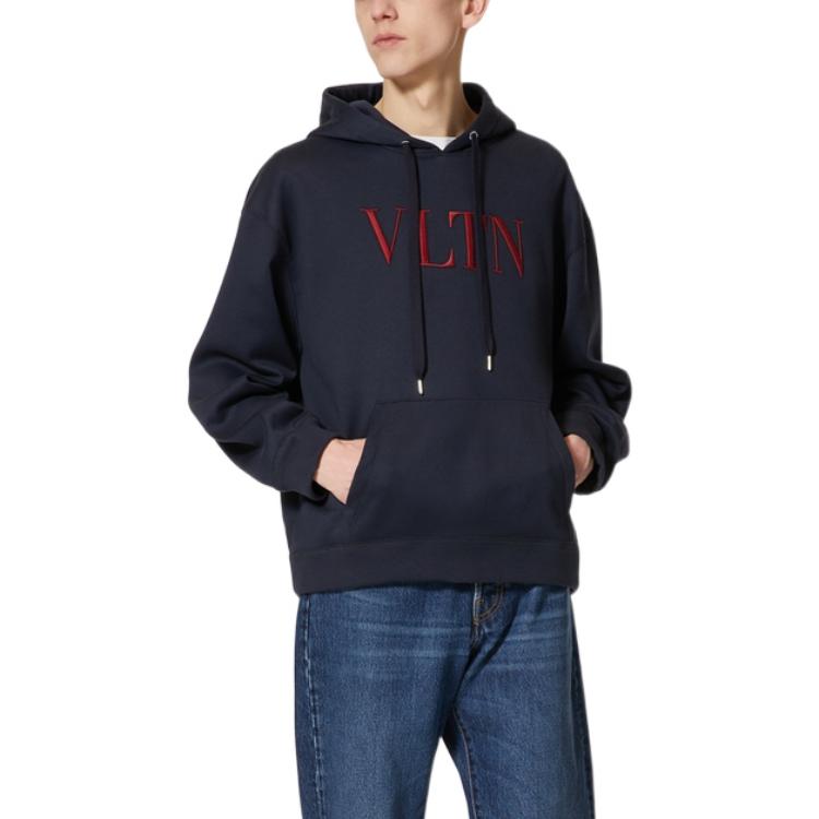 Shop 발렌티노 SS22 블루 로고 자수 오버사이즈 스웨트셔츠. 1V3MF14F8MBW31