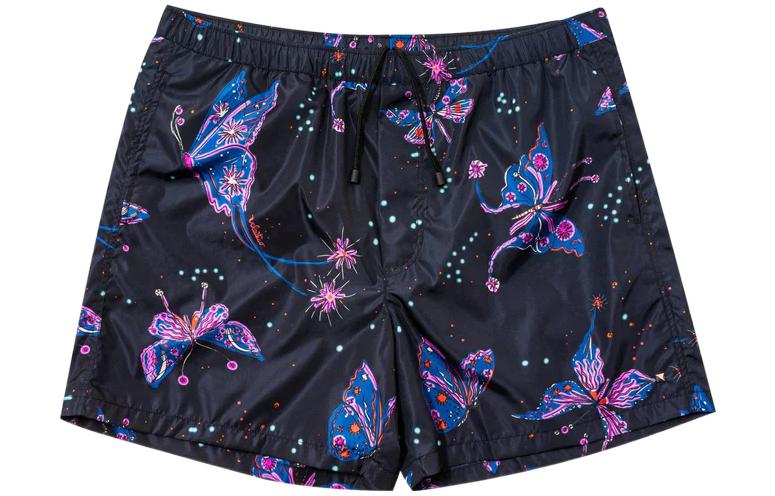 Valentino SS22  Butterfly Print Swim Shorts Elastic Waist Black XV3UH02883KCR4