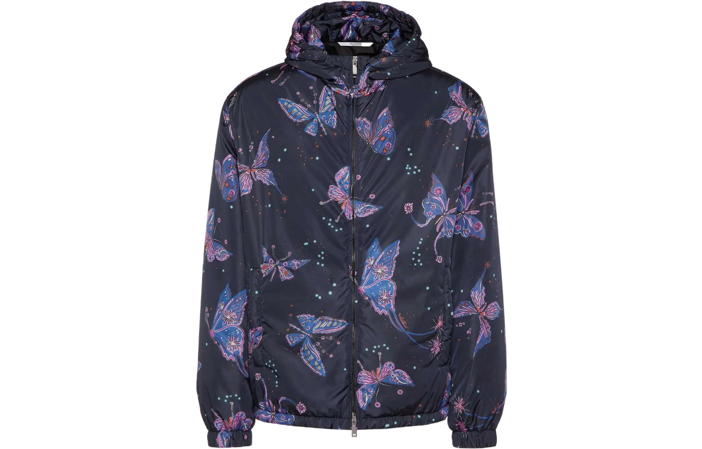Valentino SS22  Navy Blue Butterfly Print Zip-Up Hoodie Jacket XV3CI36983KCR4