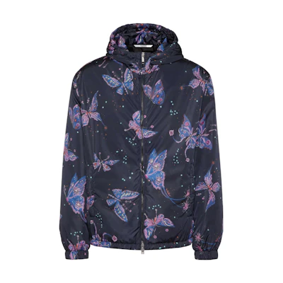 Valentino SS22 Navy Blue Butterfly Print Zip-Up Hoodie Jacket XV3CI36983KCR4