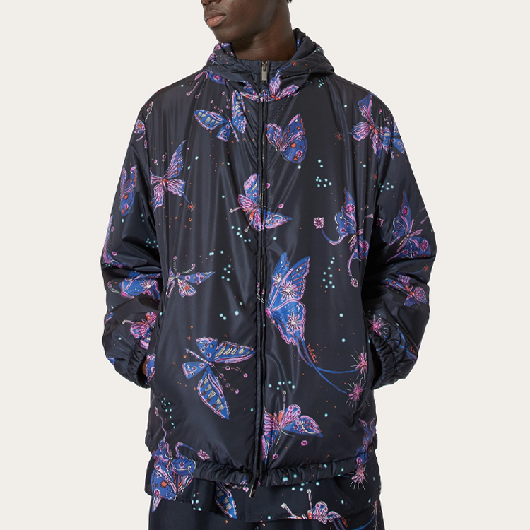 Purchase 발렌티노 SS22 네이비 블루 버터플라이 프린트 후드 집업 재킷 XV3CI36983KCR4