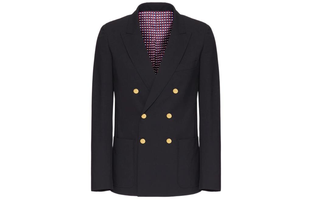 Valentino SS22  Navy Blue Solid Double-Breasted Blazer Jacket 1V3CED956DP598