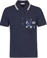 Valentino SS22 Navy Letter Pattern Pocket Short Sleeve Polo Shirt XV3MH02I85U598 Valentino SS22 Navy Letter Pattern Pocket Short Sleeve Polo Shirt XV3MH02I85U598
