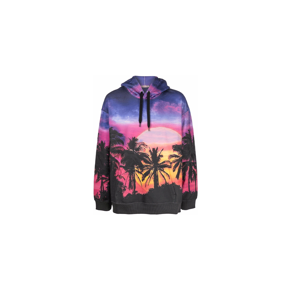 Buy Valentino SS22  Purple Coconut Tree Graphic Hoodie. XV3MF18I850Z44