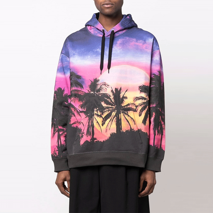 Lookbook Valentino SS22  Purple Coconut Tree Graphic Hoodie. XV3MF18I850Z44